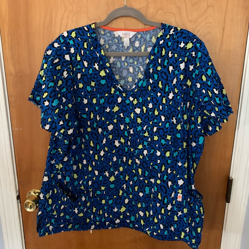 Blue Cheetah Print Scrub Top